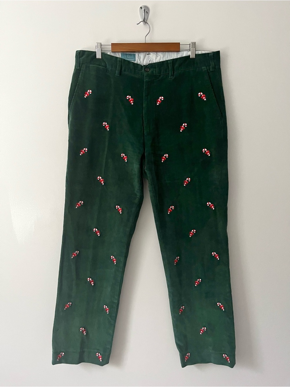 Castaway Nantucket Island Corduroy Christmas Candy Cane Holiday Pant Green 38/32